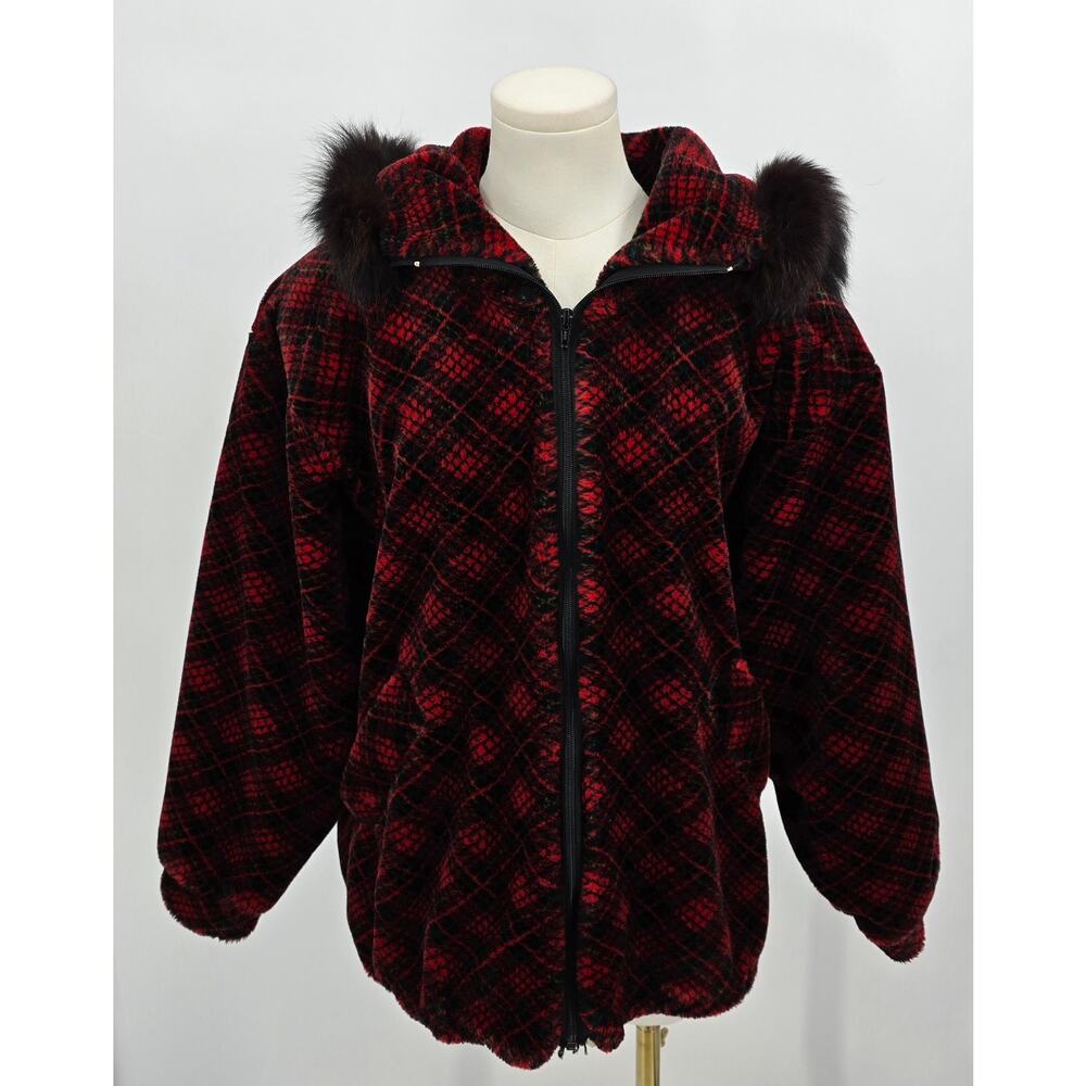 Vintage MCM Cabincore Hillmoor Faux Fur Plaid Jacket